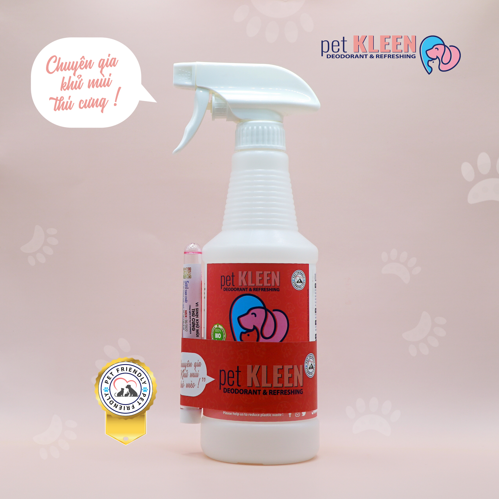 Khử mùi chuồng trại thú cưng sinh học pet KLEEN 1-1( 1 ống 5ml kèm 1 bình rỗng 500ml)