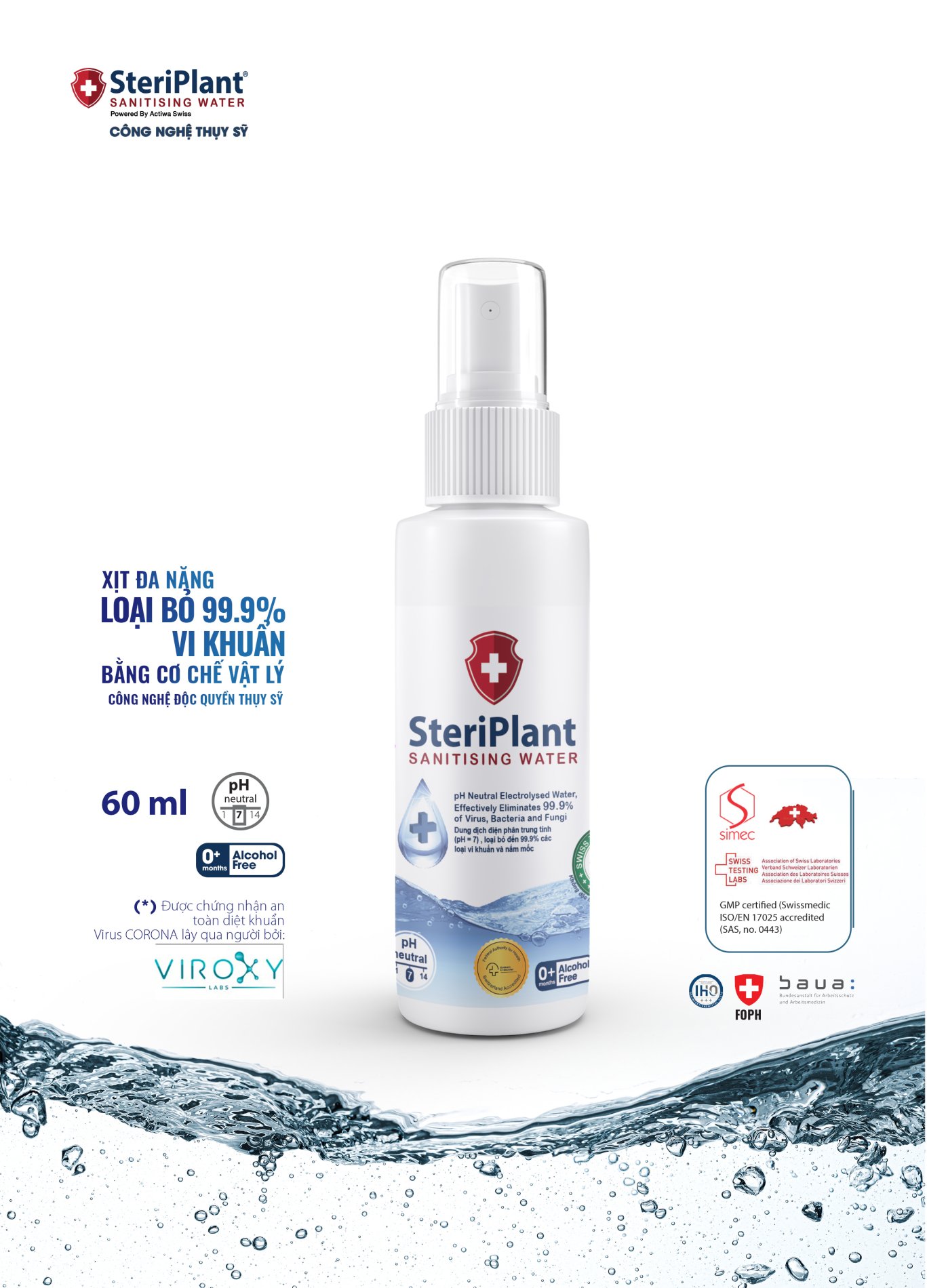 Sát khuẩn công nghệ Thụy Sĩ SteriPlant 60ml