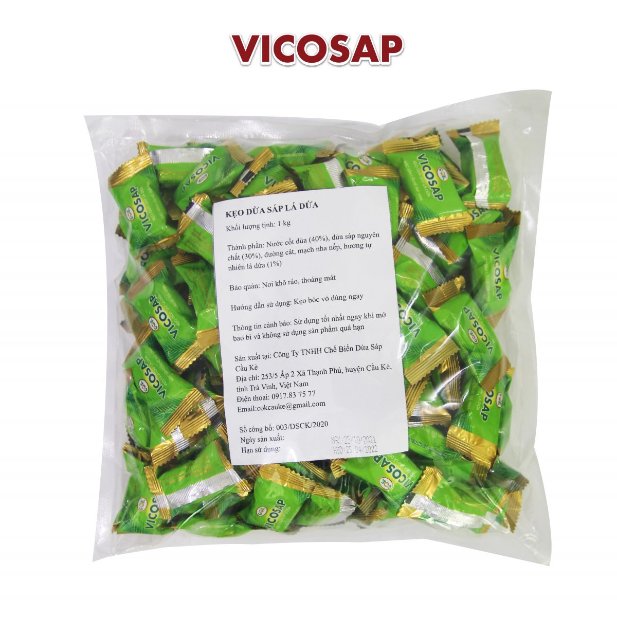 Kẹo dừa sáp vị lá dứa túi 500g